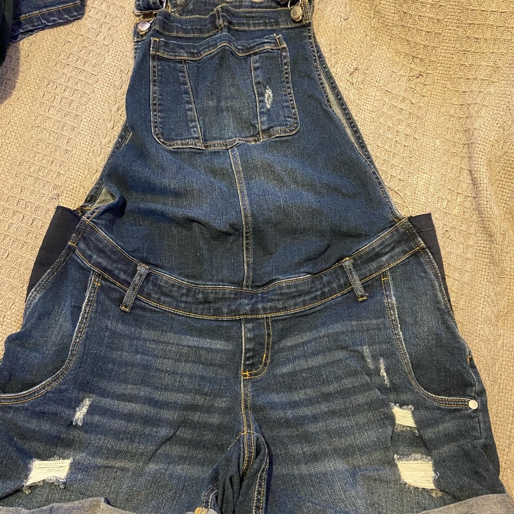 Maternity denim short overalls